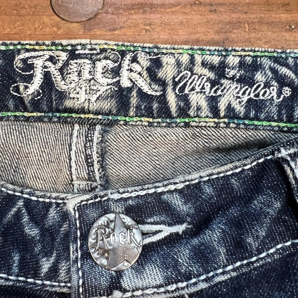 Rock 47 By Wrangler Y2K Low Rise Flare Jeans Embroidered 36L Size 3 - Picture 6 of 12